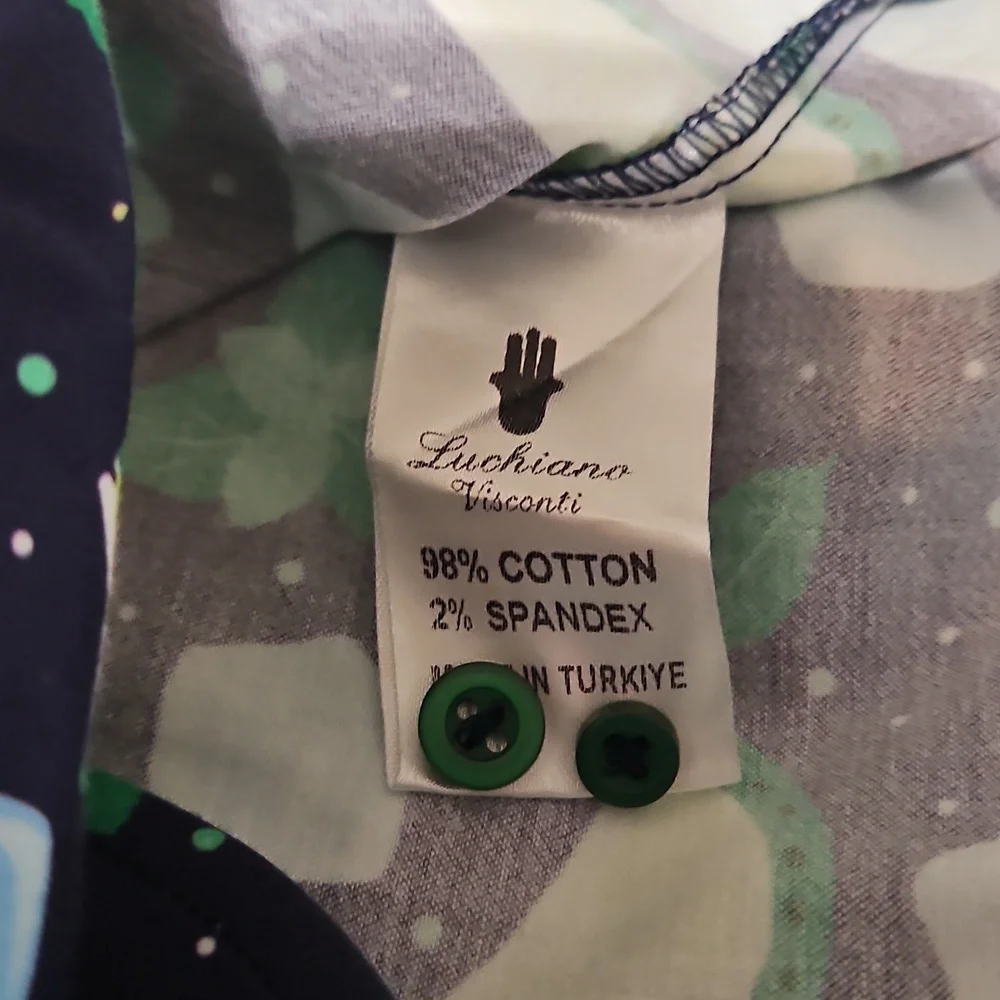 Visconti Black Men's Short Sleeve Button-up: Size- Medium- Navy Mojito Print - Picture 9 of 10